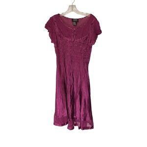 Expo‎ Vintage Dress Purple Satin Crinkle Whimsigoth Short Sleeve Popcorn Sheer
